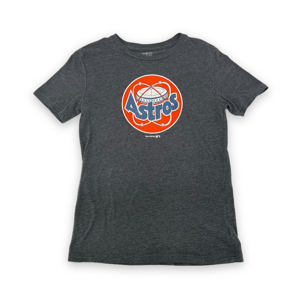Houston Astros Team Athletics T-Shirt Majestic Astrodome Retro Logo Boys XL